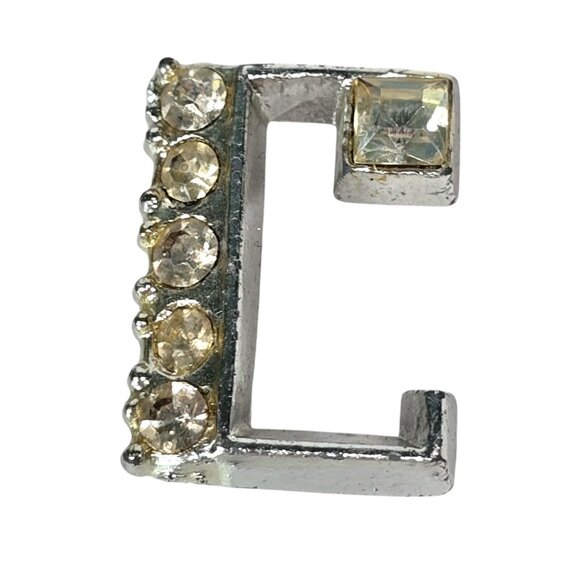 Vintage Brooch C Monogram Letter Initial Pin Rhinestone Retro Costume Jewelry - Picture 1 of 5